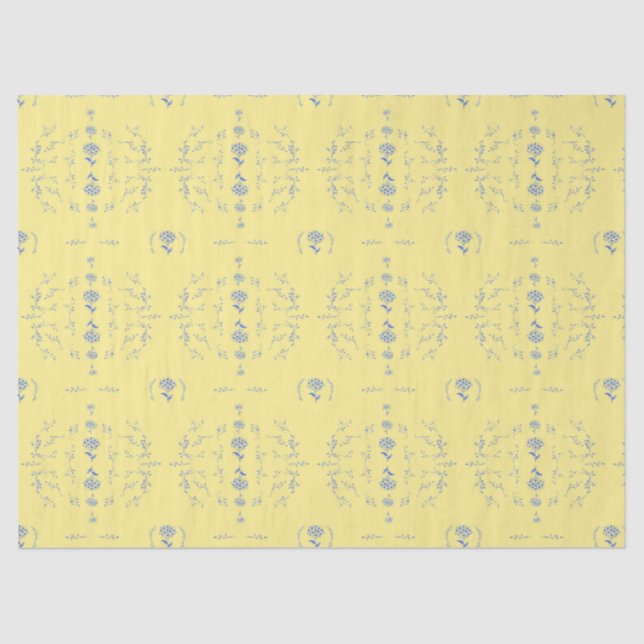 Papier Mousseline Hydrangea Block Motif jaune et bleu (Recto)