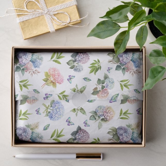 Papier Mousseline Hydrangea Floral Bleu et Rose (Cadeau)