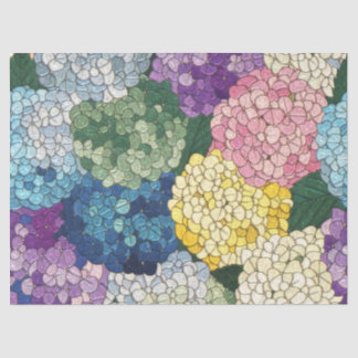 Papier Mousseline Hydrangeas Pastel Floral Faux Verre Teinté