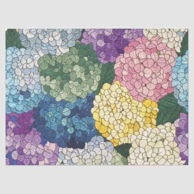 Papier Mousseline Hydrangeas Pastel Floral Faux Verre Teinté (Recto)