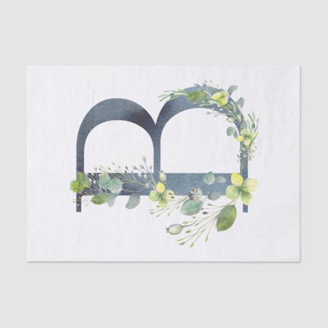 Papier Mousseline Hydrangée Lunaire Floral Aquarelle Alphabet B (Recto)