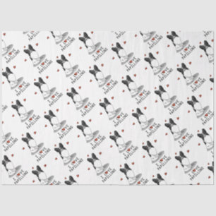 Papier Mousseline I Love Papillons (blanc & noir) Coeurs Chiens mign