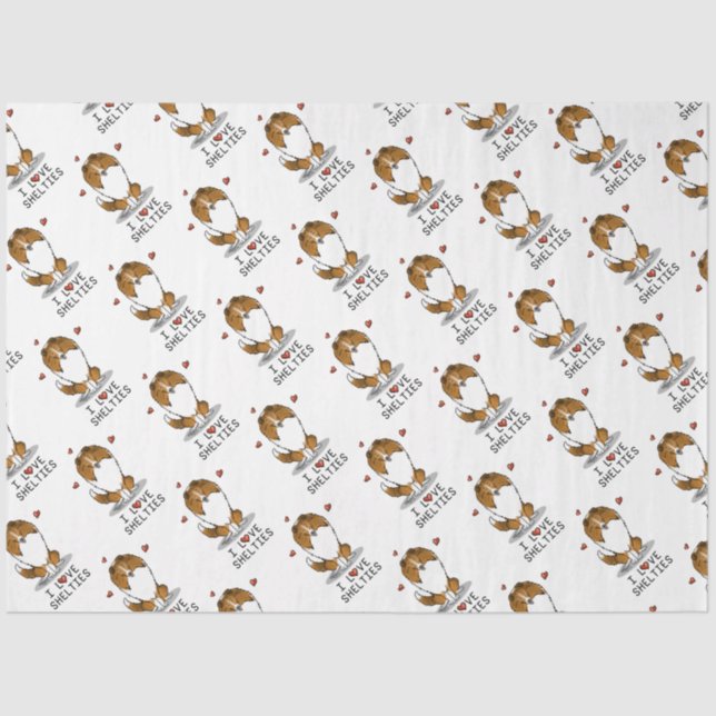 Papier Mousseline I Love Shelts (sable 2) Shetland Sheepdogs mignonn (Recto)