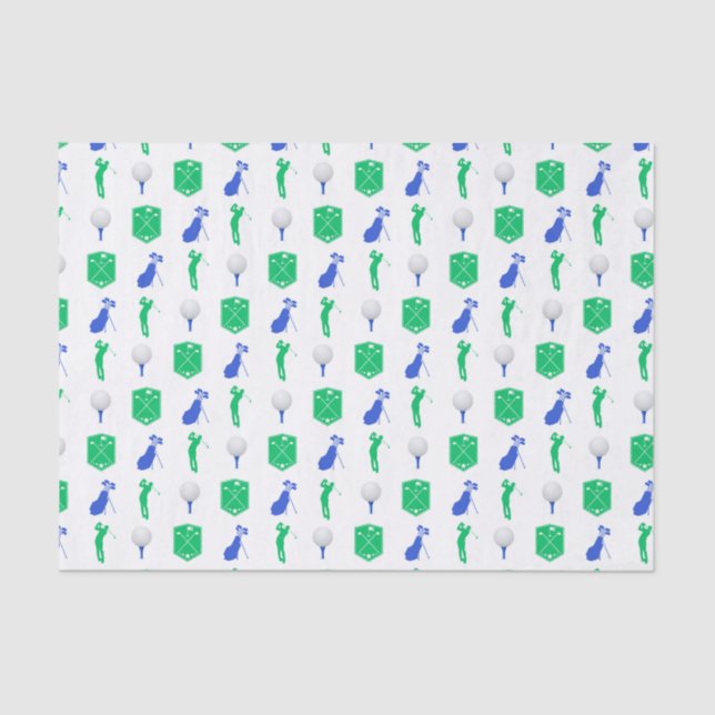 Papier Mousseline Icônes de golf vertes et bleues (Recto)