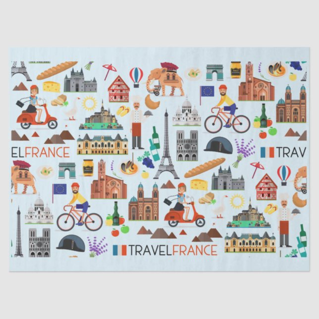 Papier Mousseline Icônes de voyage France Design (Recto)