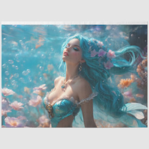 Papier Mousseline Icy Blue Elegant Mermaid Decoupage Paper v4