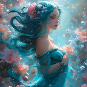 Papier Mousseline Icy Blue Elegant Mermaid Decoupage Paper v5