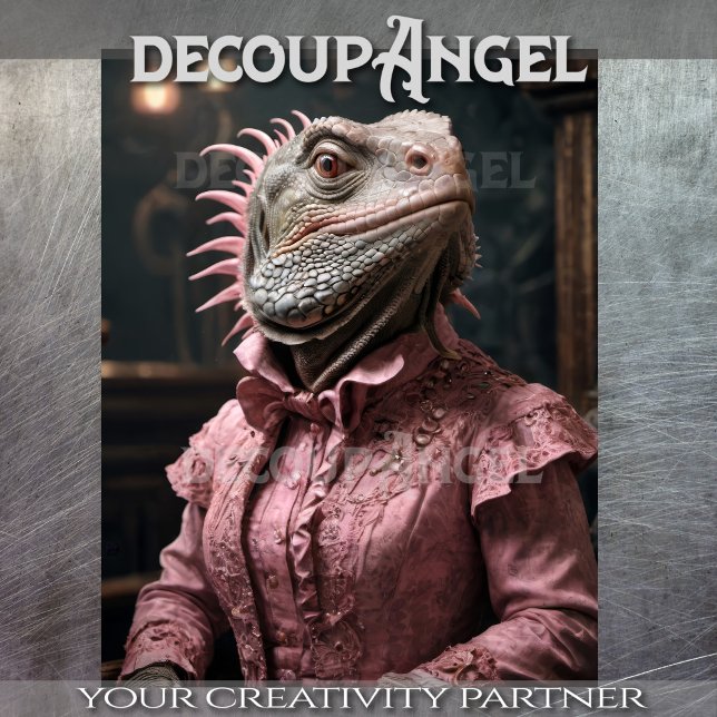 Papier Mousseline Iguana Aristocratique en rose -Découpage (Créateur téléchargé)