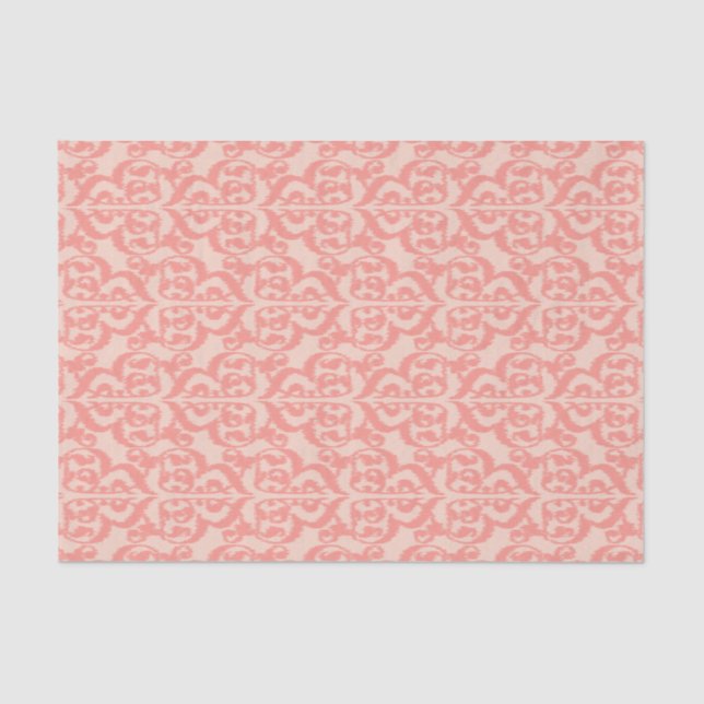 Papier Mousseline Ikat Moorish Damask - pêche et corail rose (Recto)