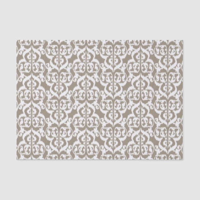 Papier Mousseline Ikat Moorish Damask - taupe tan et blanc (Recto)