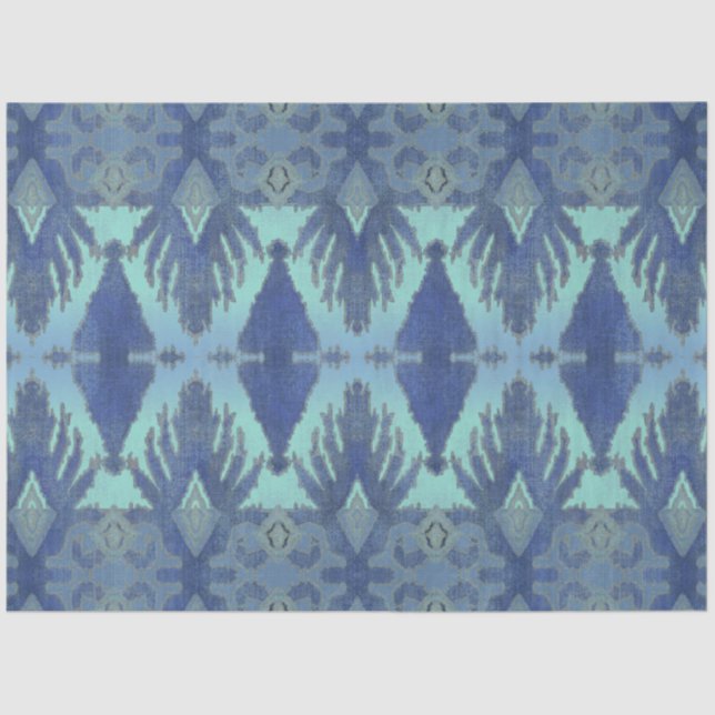 Papier Mousseline IKAT Tribal Motif Marine Blue Découpage géométriqu (Recto)