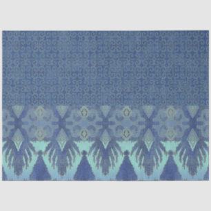Papier Mousseline IKAT Tribal Motif Navy Turquoise Blue Decoupage