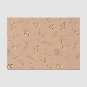 Papier Mousseline illusion 3D étoiles constellations lunes beige