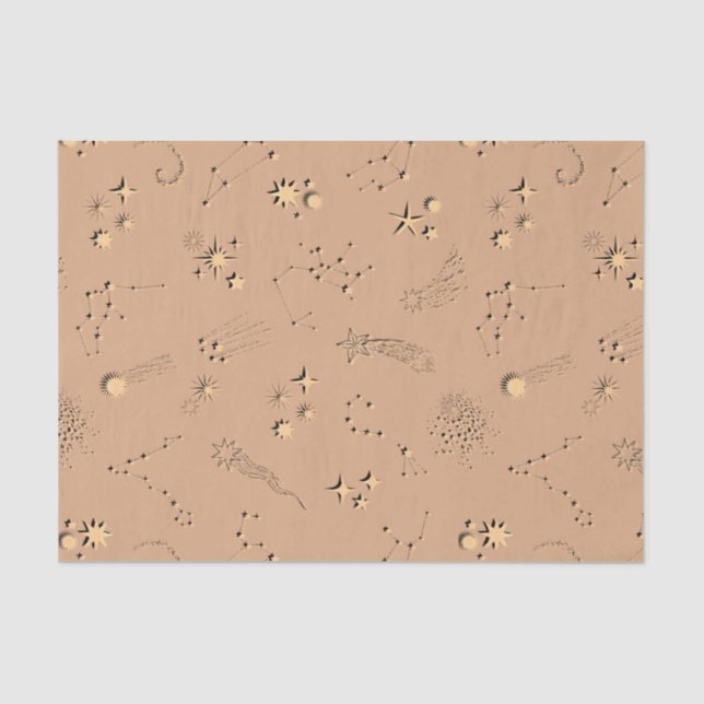 Papier Mousseline illusion 3D étoiles constellations lunes beige (Recto)