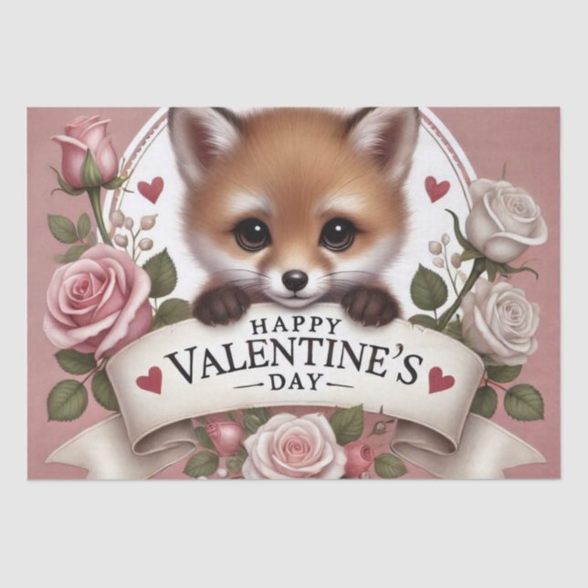 Papier Mousseline Illustration adorable de Fox avec Rose (Recto)