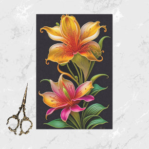 Papier Mousseline Illustration botanique couleur rose jaune