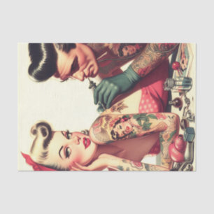 Papier Mousseline Illustration de couple de tatouage vintage Old Sch