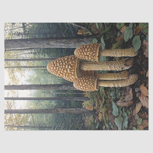 Papier Mousseline Illustration de découpage de morilles rustiques (Recto)