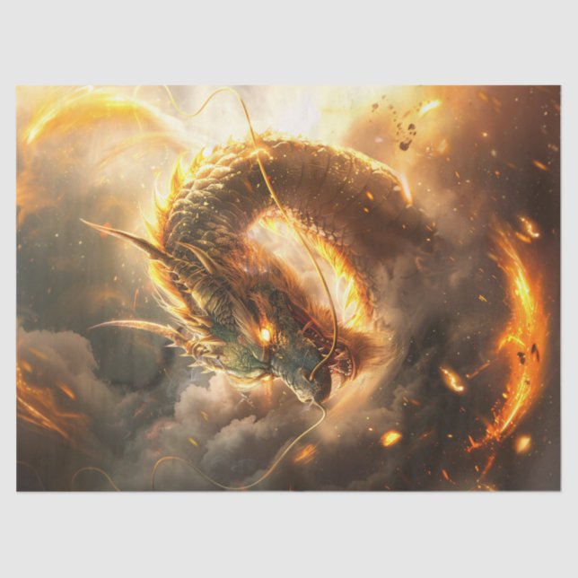 Papier Mousseline Illustration de dragon chinois d'or sur la page de (Recto)