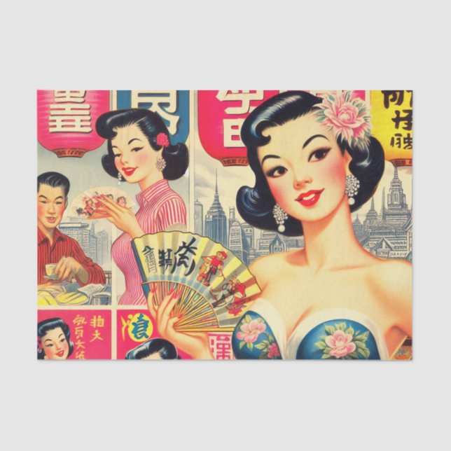 Papier Mousseline Illustration de filles japonaises Vintages (Recto)