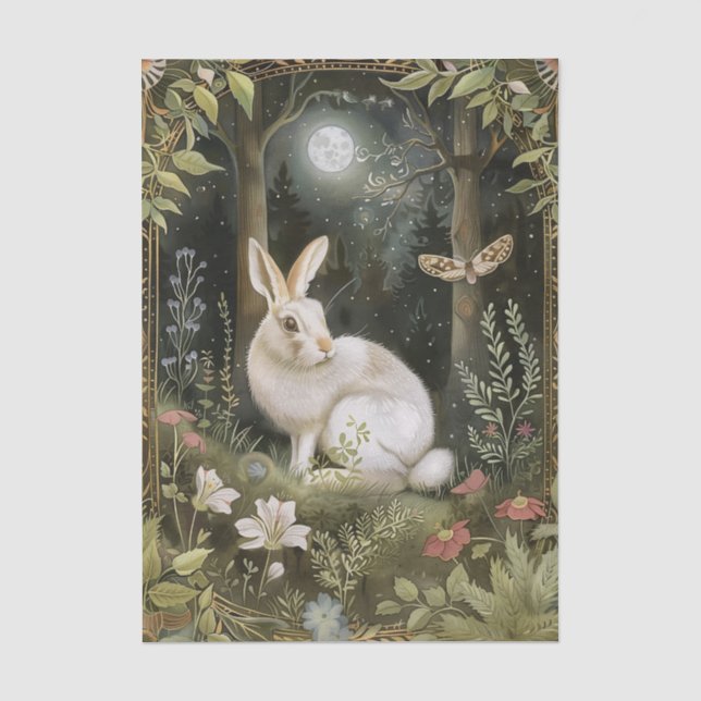 Papier Mousseline Illustration de joli lapin au clair de lune (Recto)