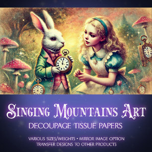 Papier Mousseline Illustration de l'Imaginaire Vintage Alice Bunny D