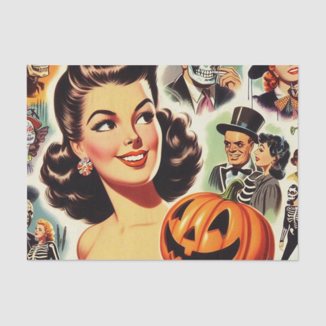 Papier Mousseline Illustration d'Halloween pour fille vintage (Recto)