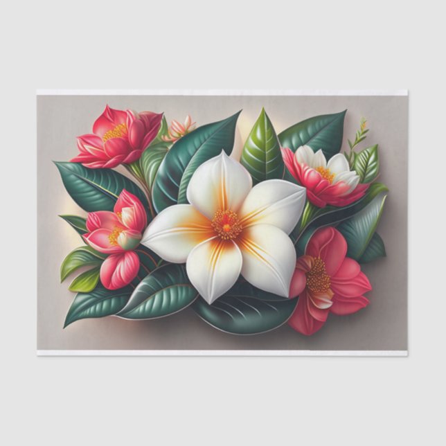 Papier Mousseline Illustration du bouquet tropical blanc rouge flora (Recto)