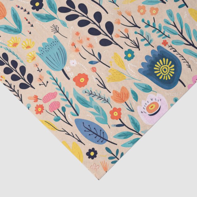 Papier Mousseline Illustration florale moderne d'art populaire simpl (Détail)