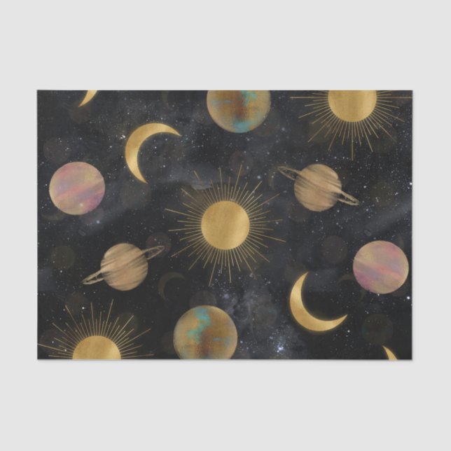 Papier Mousseline Illustration Gold Sun Moon Planètes Space (Recto)