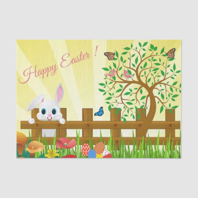 Papier Mousseline Illustration heureuse de lapin de Pâques (Recto)