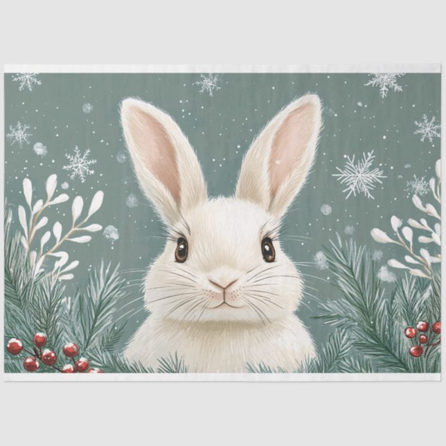 Papier Mousseline Illustration hivernale du lapin arctique rustique  (Recto)