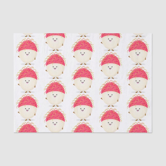 Papier Mousseline Illustration mignon du ramboutan rose (Recto)