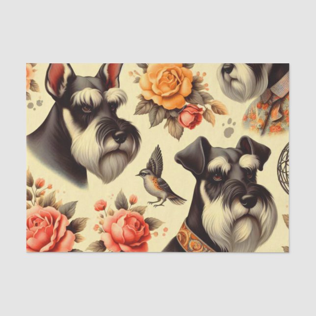 Papier Mousseline Illustration Retro Cute Schnauzer (Recto)