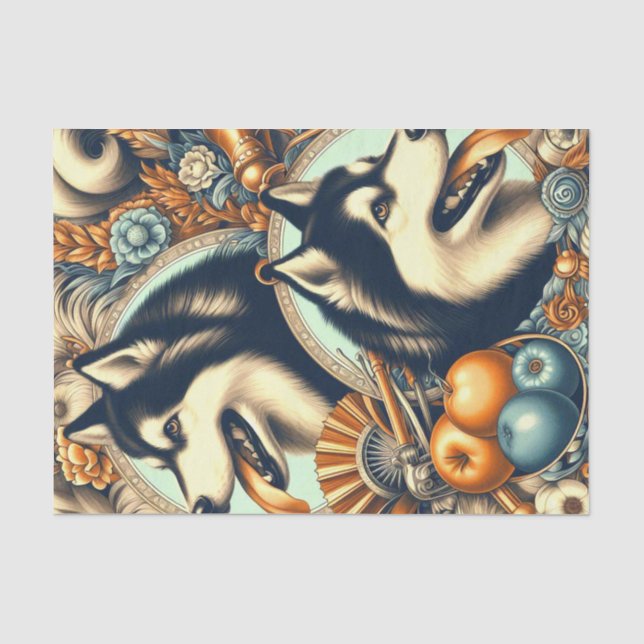 Papier Mousseline Illustration Retro Siberian Husky (Recto)
