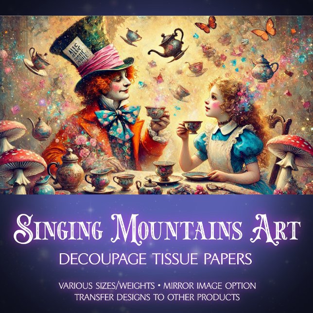 Papier Mousseline Illustration vintage Alice Mad Hatter Découpage (Créateur téléchargé)