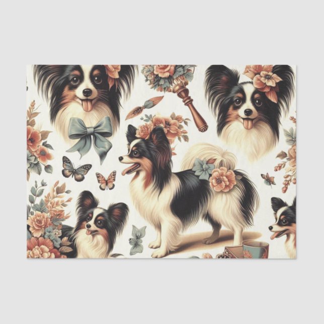 Papier Mousseline Illustration Vintage de chien Papillon (Recto)