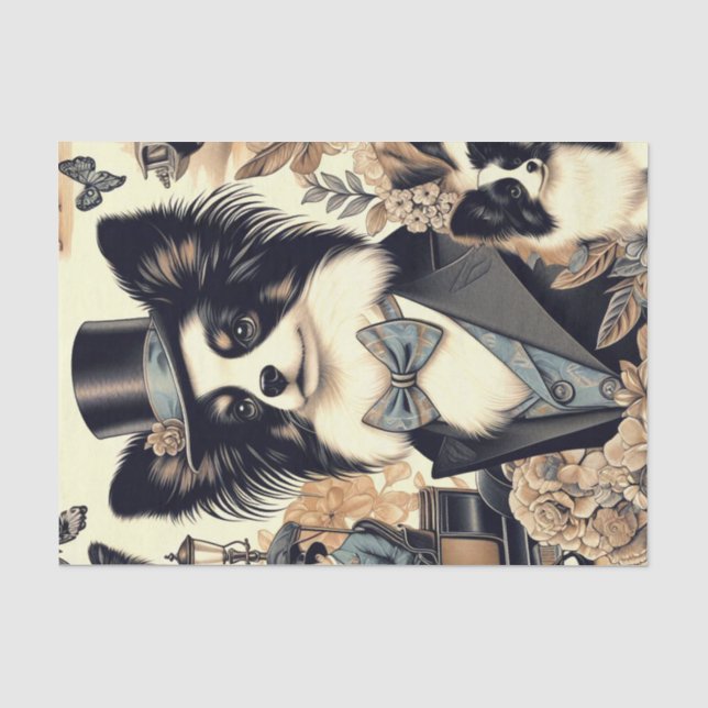 Papier Mousseline Illustration vintage de chien Papillon (Recto)