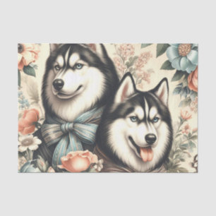 Papier Mousseline Illustration vintage de Husky en Sibérie