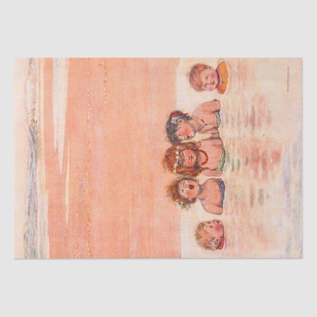Papier Mousseline Illustration vintage Enfants sur la plage (Recto)