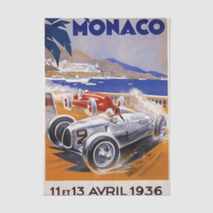 Papier Mousseline Illustration vintage Monaco course automobile