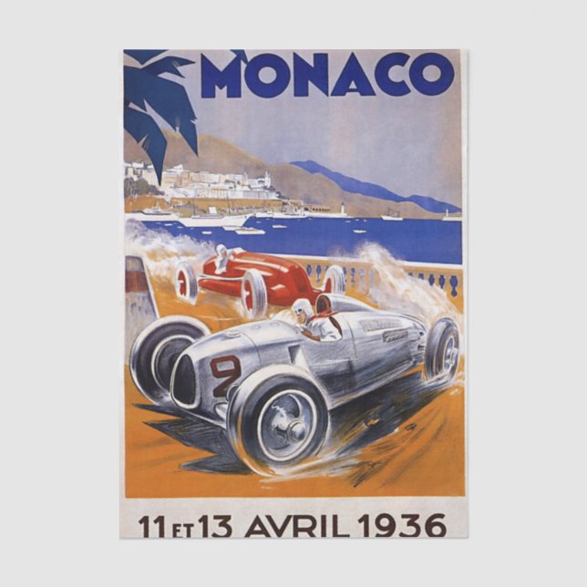 Papier Mousseline Illustration vintage Monaco course automobile (Recto)