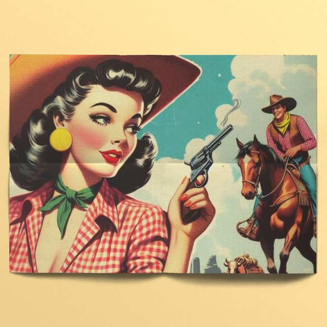 Papier Mousseline Illustration vintage Pulp Cowgirl (Créateur téléchargé)
