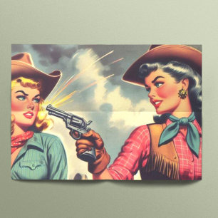 Papier Mousseline Illustration vintage Pulp Cowgirls