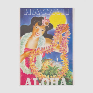 Papier Mousseline Illustration Vintage Voyage Hawaï Danseuse Hula Le