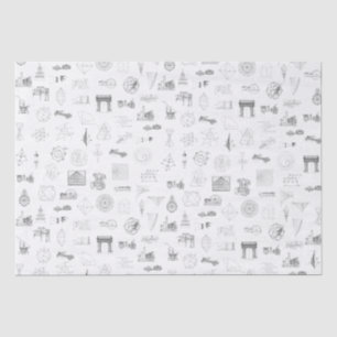 Papier Mousseline Illustrations scientifiques vintages Motif noir bl