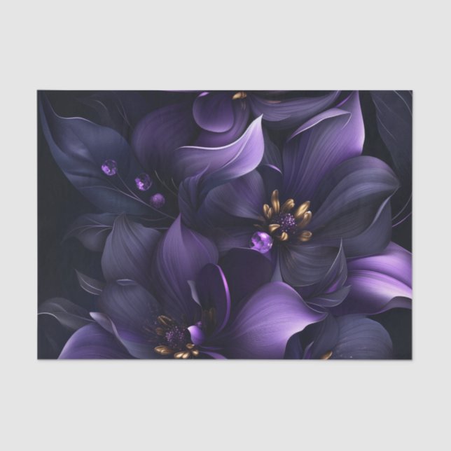 Papier Mousseline Image Abstraite de fleurs violettes et noires (Recto)