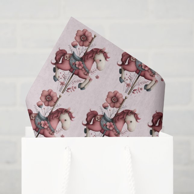 Papier Mousseline Image de cheval de carrousel fantaisiste (Sac cadeau)