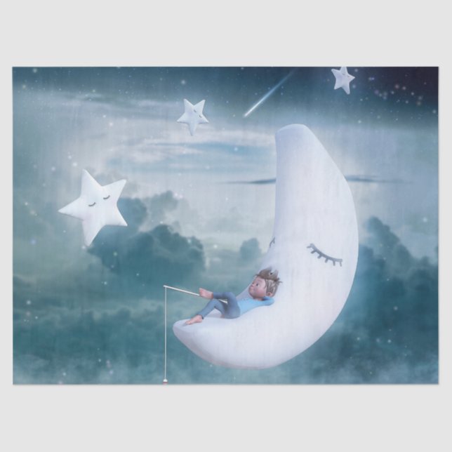 Papier Mousseline Imaginaire Art Young Boy Moon Stars Nuages (Recto)