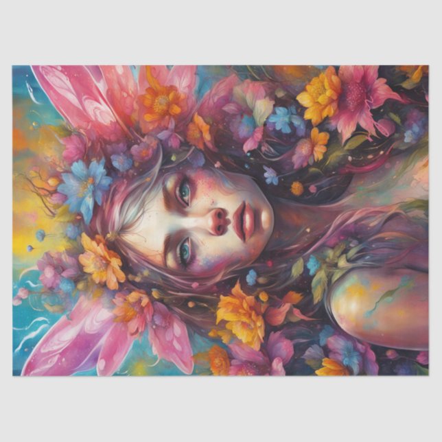 Papier Mousseline Imaginaire Belle Fleur colorée Fée Découpage (Recto)